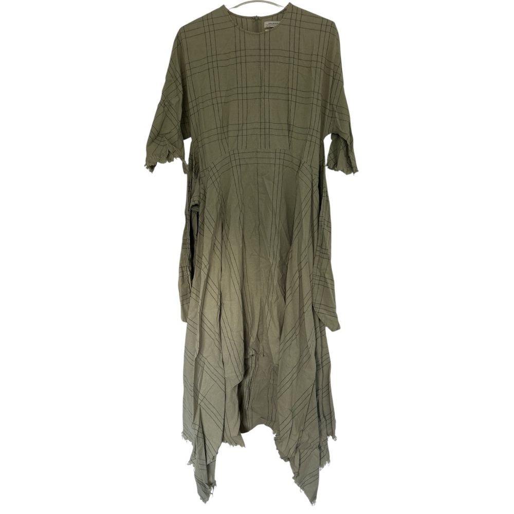 Zara Asymmetrical Olive Green Plaid Dress